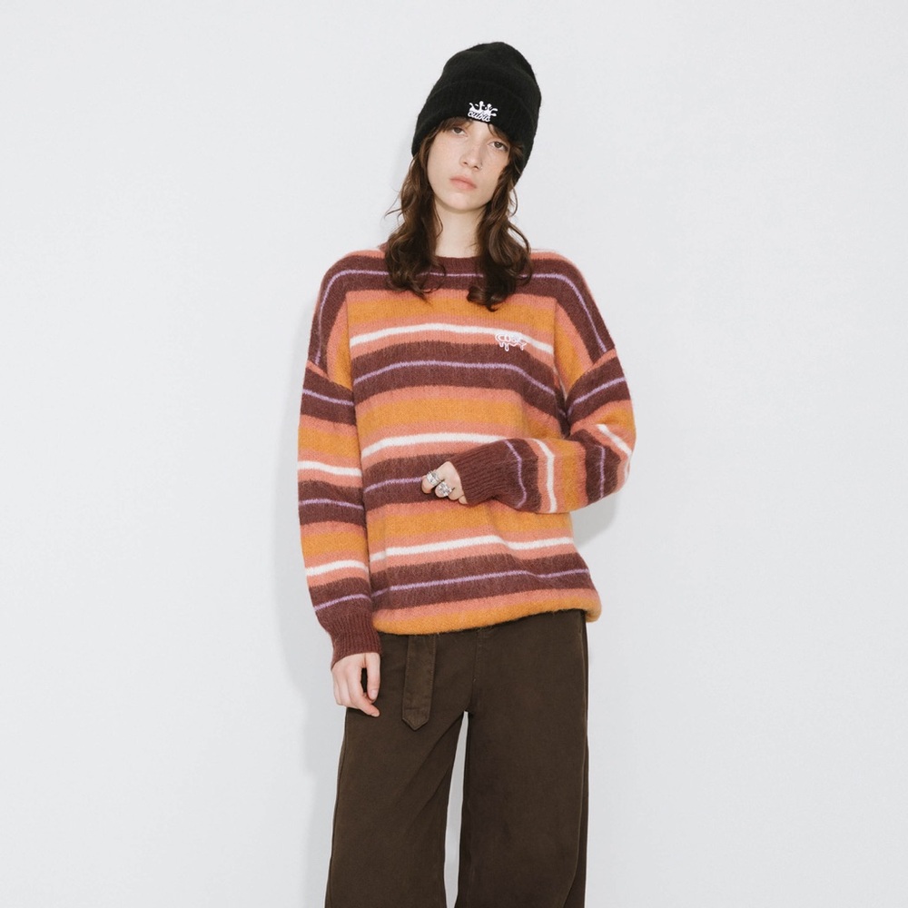 CUBIC women sz M FLUFFY STRIPED OVERSIZED KNIT SWEATER wool blend